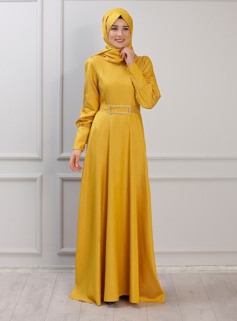 Rana Zenn Sarı Manolya Abiye Elbise