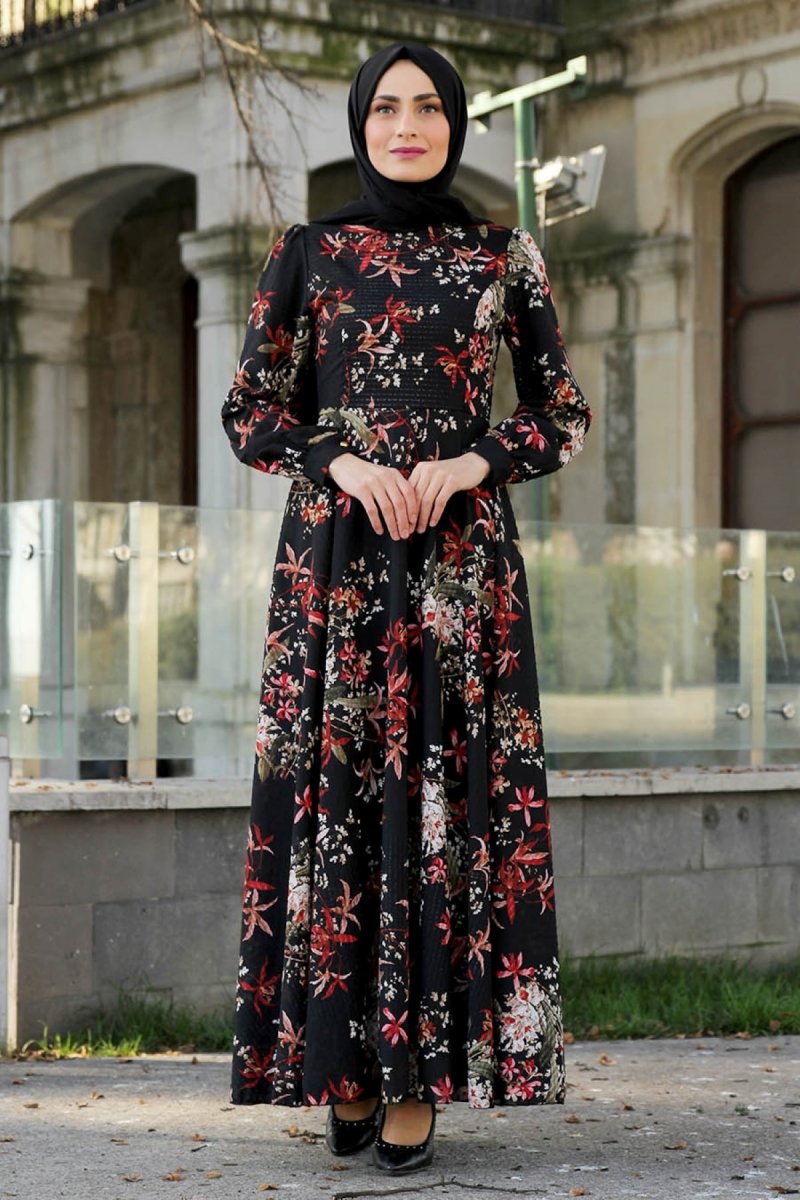 Feiza Collection Siyah Çiçekli Elbise