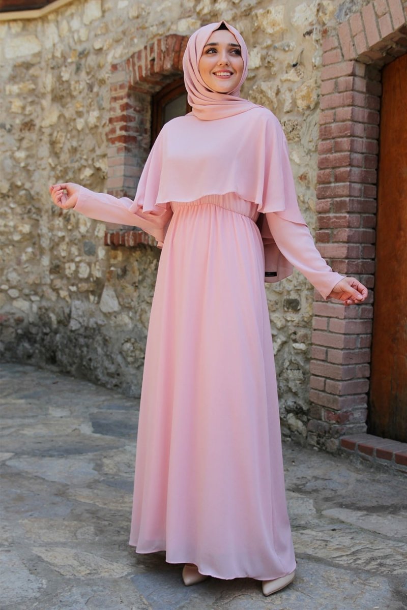 Feiza Collection Pudra Yarım Pelerinli Elbise