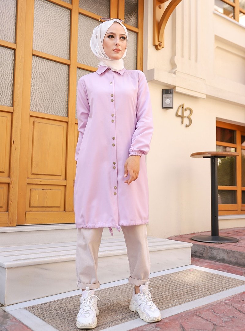 Tofisa Lila Boydan Düğmeli Tunik