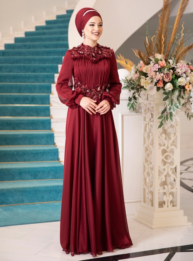 Al-Marah Bordo Açelya Abiye Elbise
