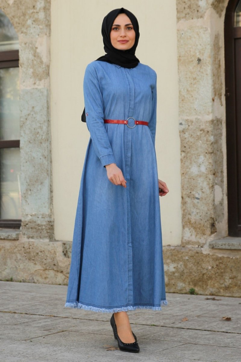 Feiza Collection Mavi Kemerli Kot Elbise