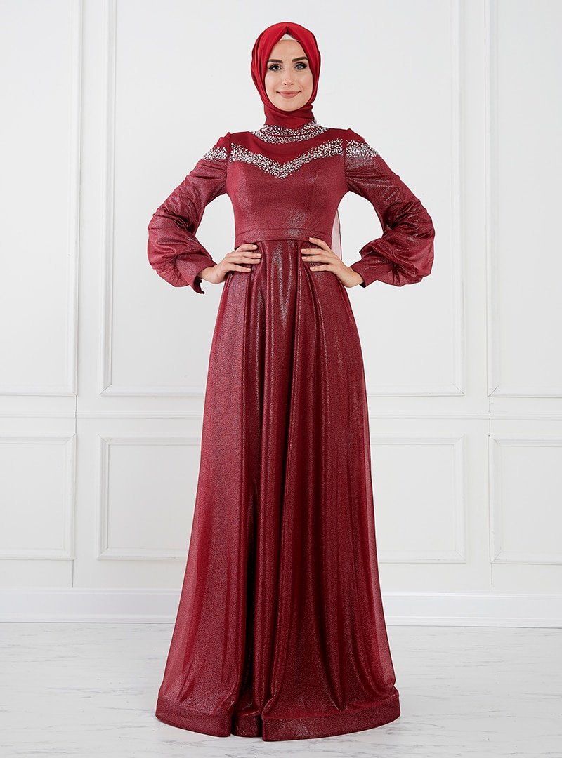 Moda Sinanlar Kırmızı Belinay Abiye Elbise
