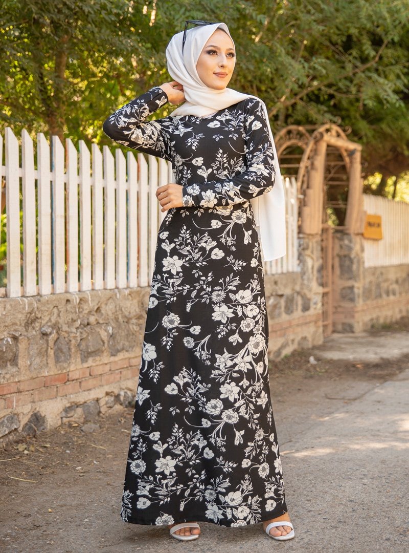 Tofisa Siyah Desenli Elbise