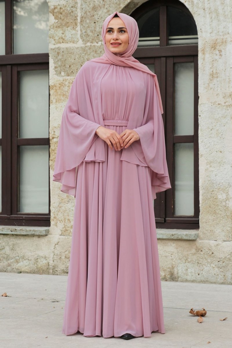 Feiza Collection Pudra Pelerinli Abiye Elbise
