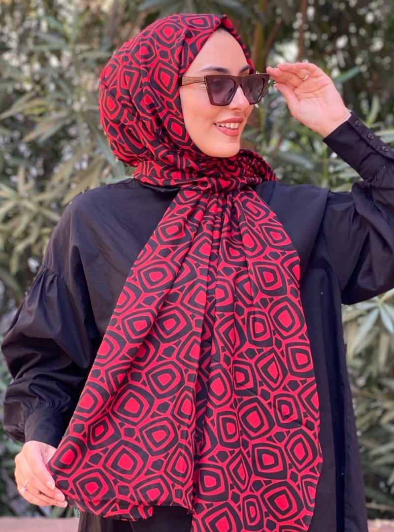 Mirach Bordo Siyah Desenli Şal