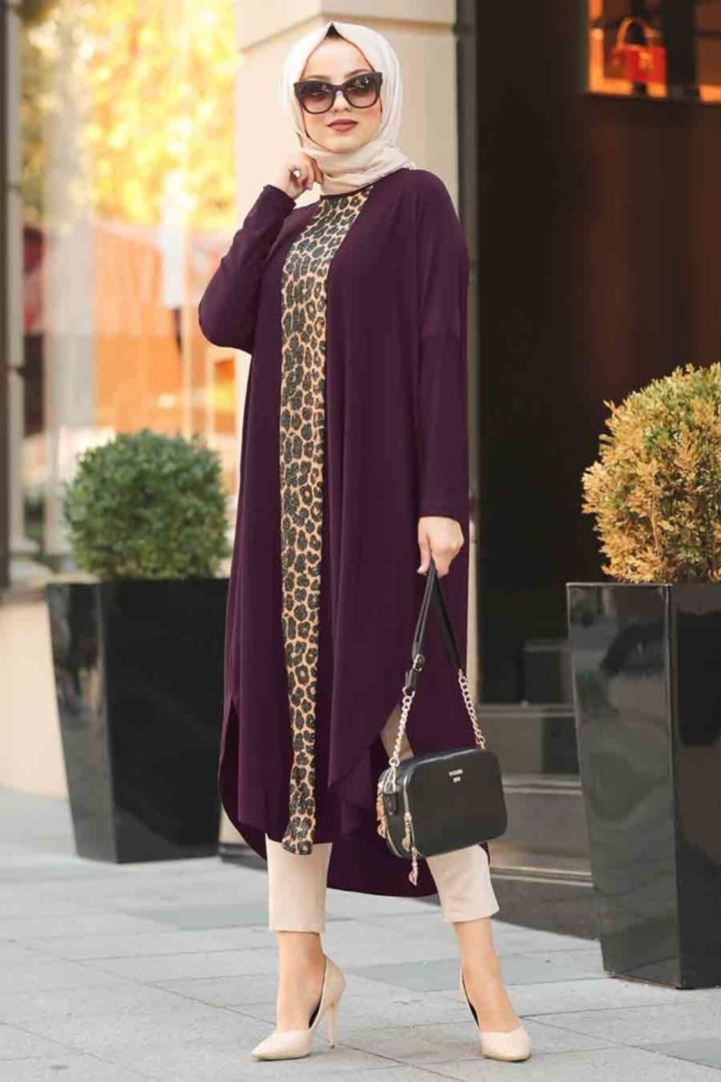 Neva Style Mor Leopar Desenli Tunik