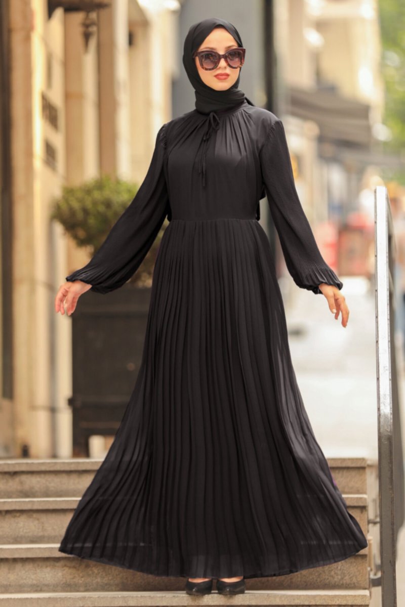 Neva Style Siyah Pliseli Elbise