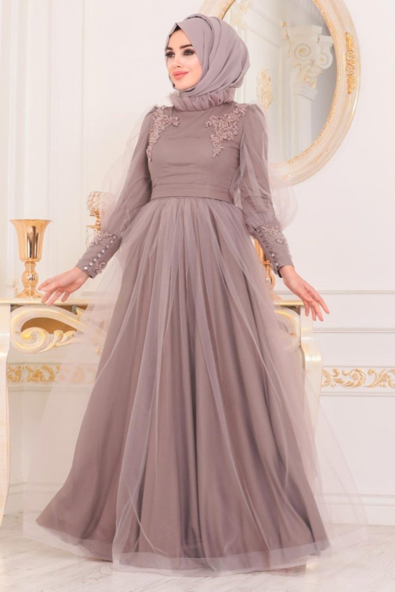 Neva Style Vizon Abiye Elbise