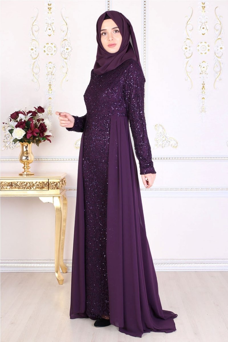 Feiza Collection Mor Payetli Abiye Elbise