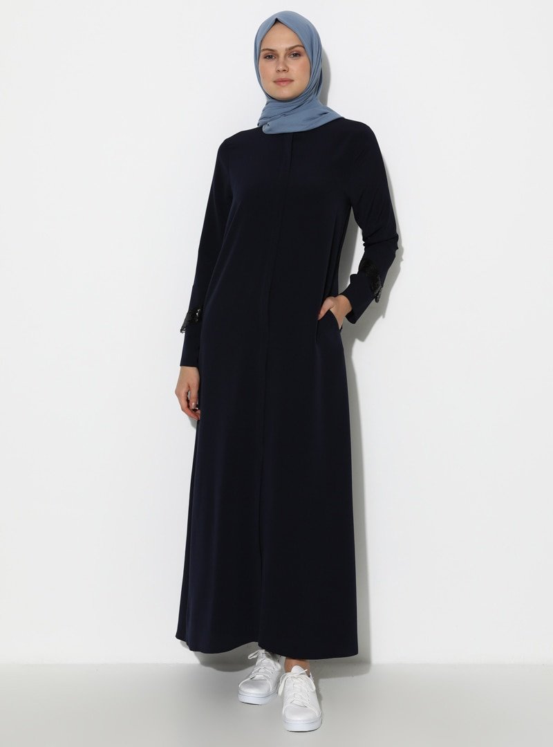 Moda Zenis Lacivert Boydan Fermuarlı Ferace