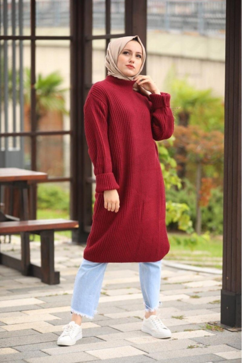 Ns Suud Bordo Oversize Triko Tunik