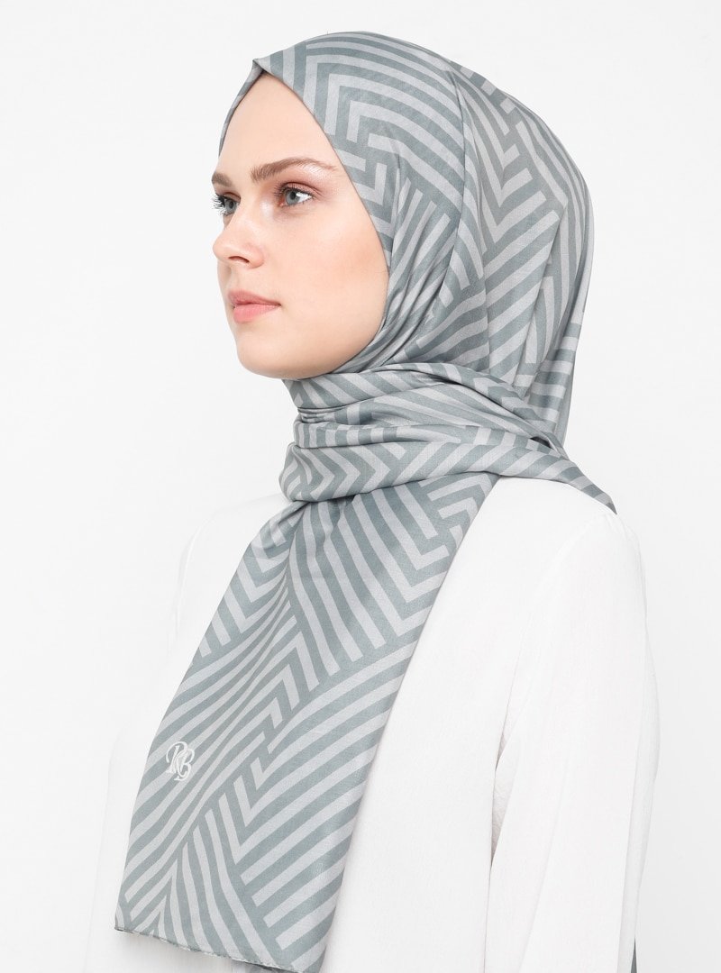 Renkli Butik Eşarp Gri Desenli Pamuk Şal