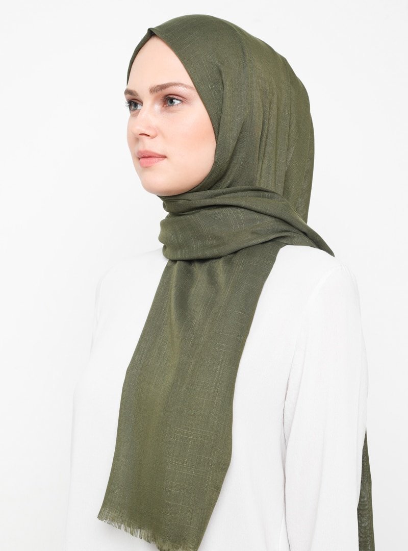Renkli Butik Eşarp Haki Keten Şal