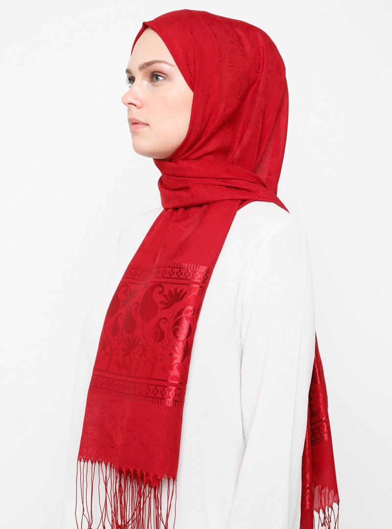 Gülsoy Bordo Desenli Şifon Şal