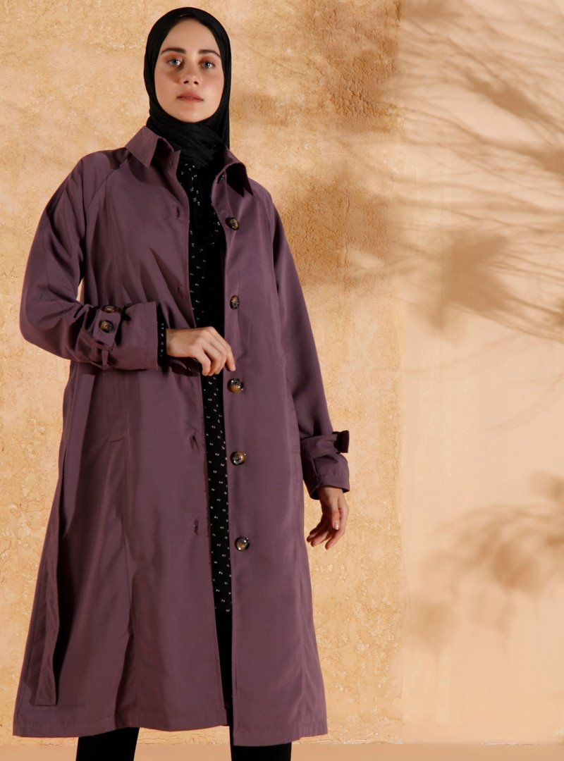 Ceylan Otantik Mürdüm Astarlı Trençkot