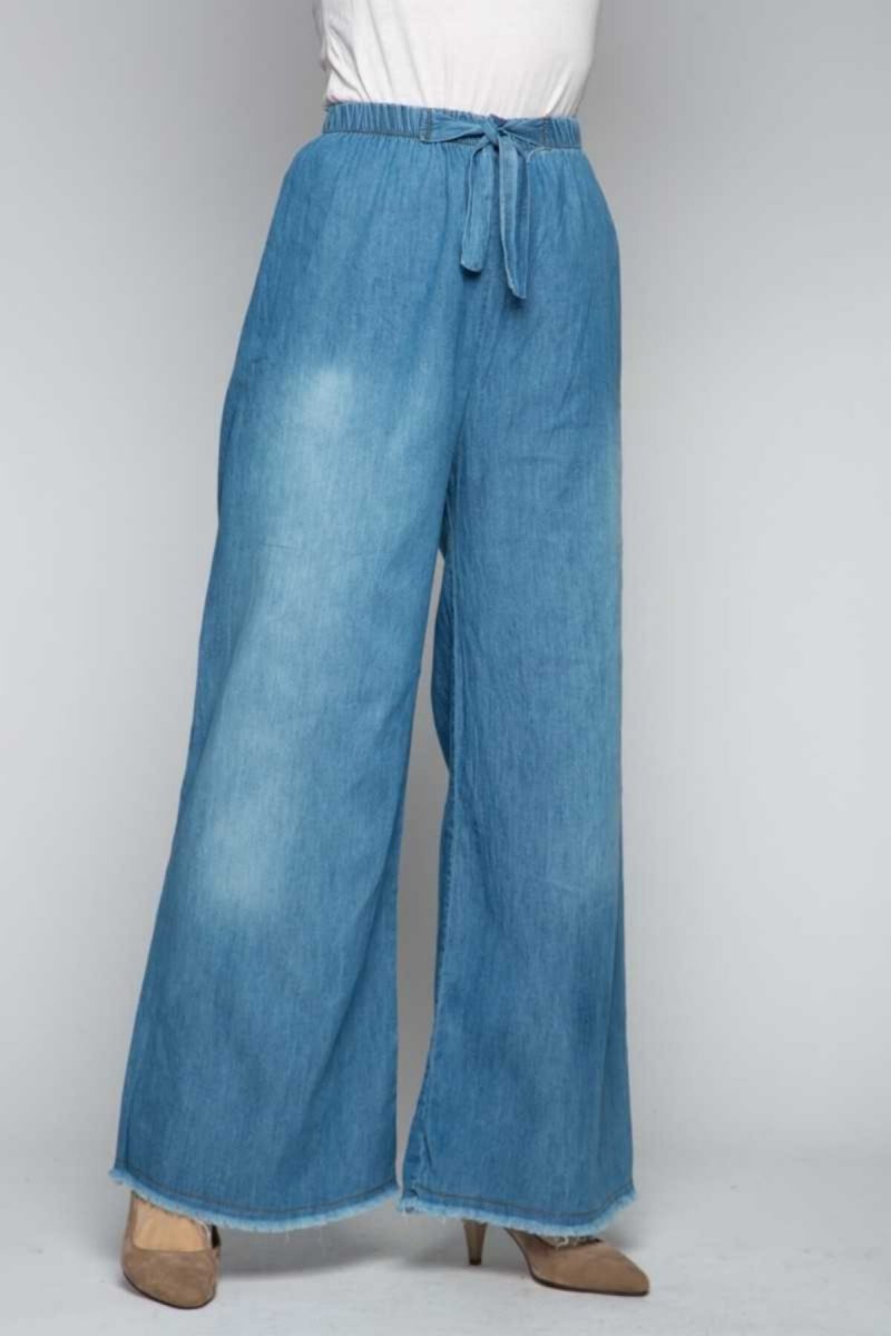 Burcu Tesettür Açık Mavi Bol Paçalı Kot Pantolon