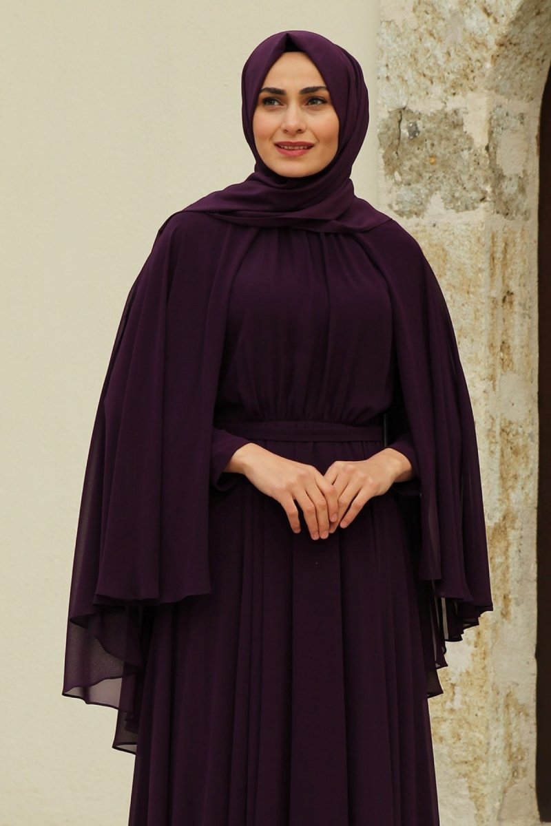 Feiza Collection Mor Pelerinli Abiye Elbise