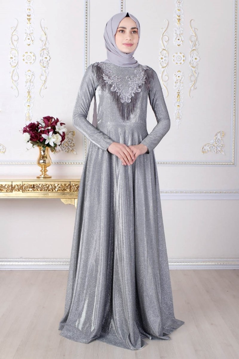 Feiza Collection Simli Ve Püskül Detaylı Abiye Elbise