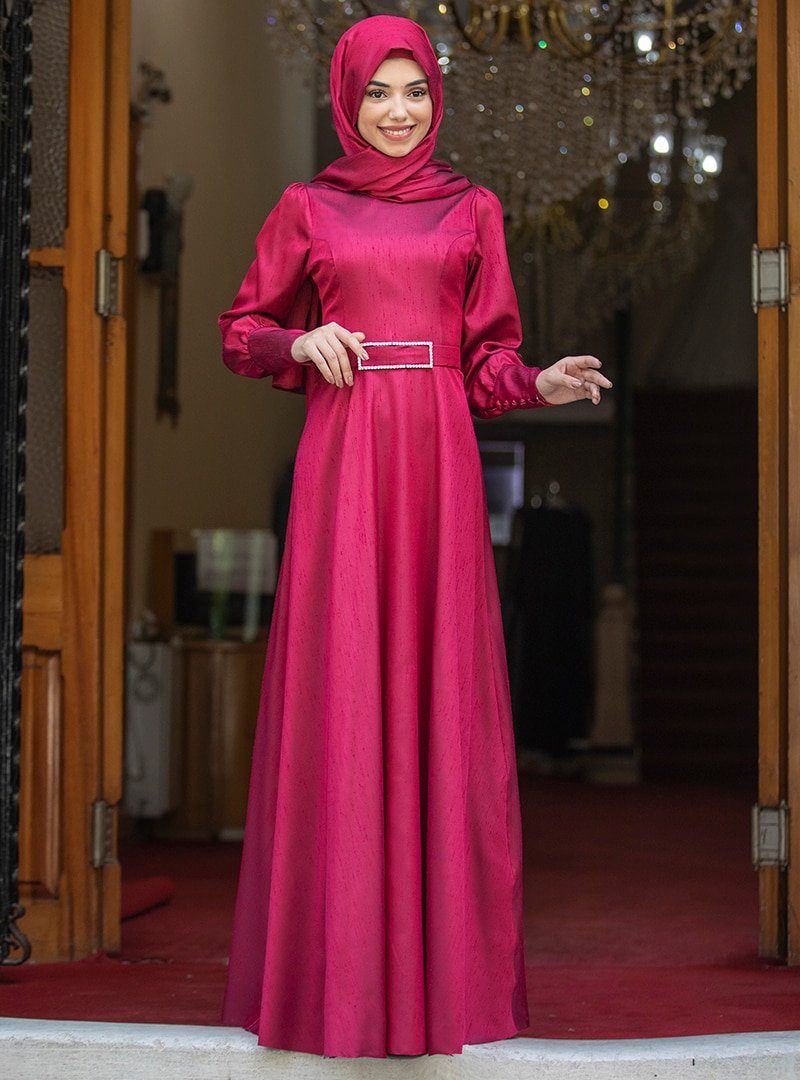 Rana Zenn Fuşya Manolya Abiye Elbise