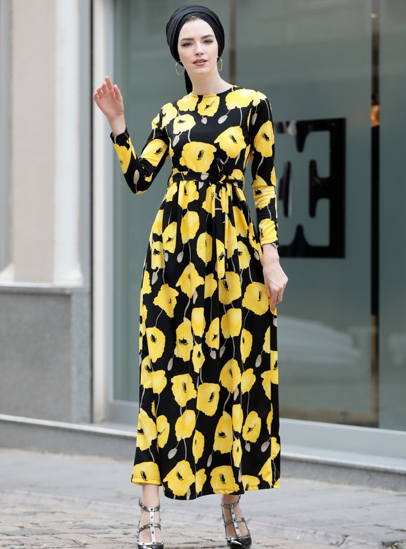 Selma Sarı Design Sarı Gonca Elbise