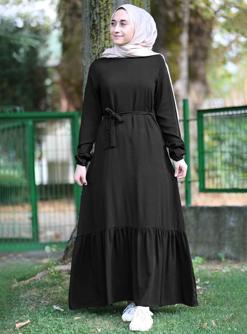 SAFİANTE Siyah Kuşak Detaylı Elbise