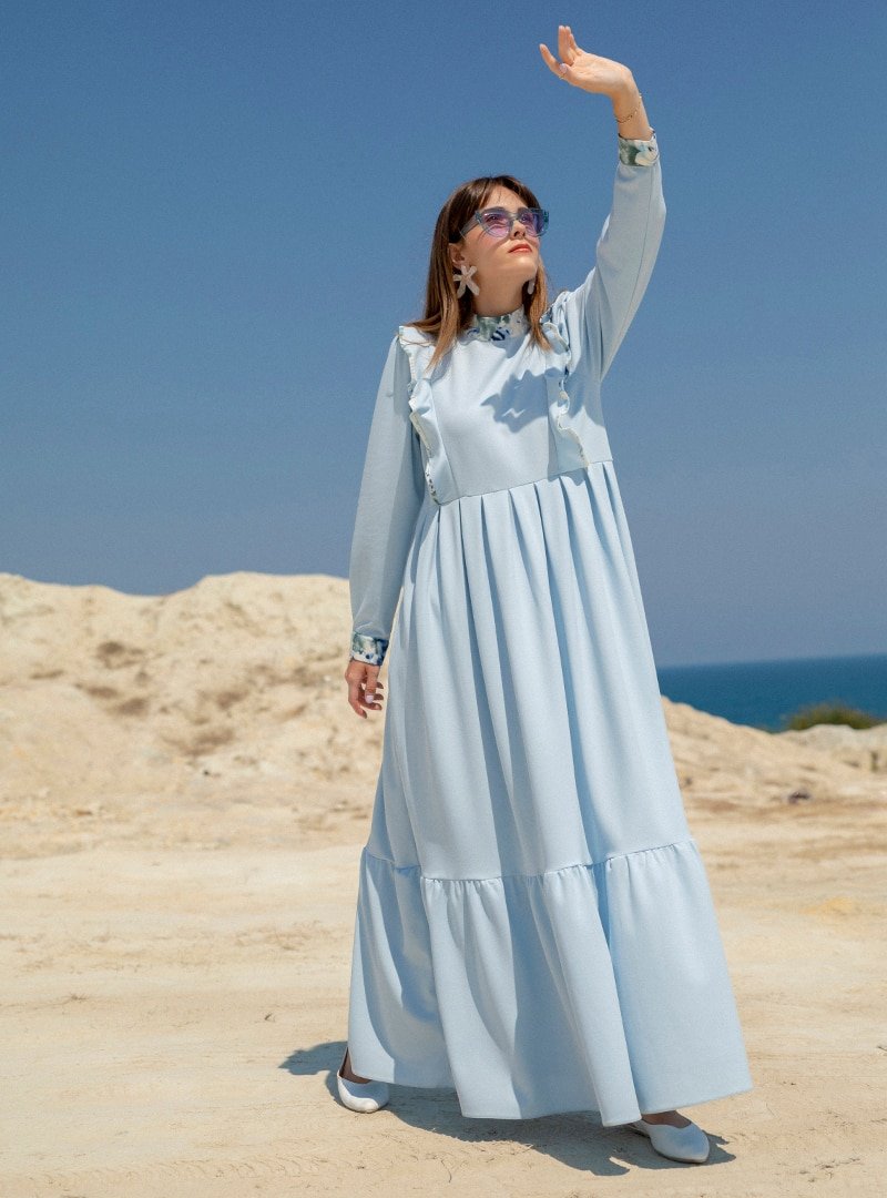 Al Tatari Mavi Volan Detaylı Elbise