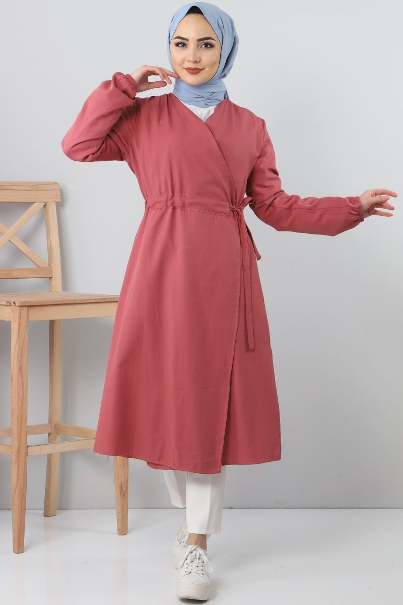 Tesettür Dünyası Nar Çiçeği Beli Bağcıklı Kap