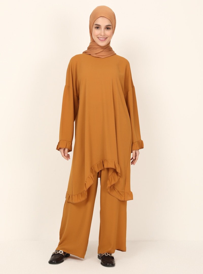 Selma Sarı Design Hardal Tunik&Pantolon İkili Takım