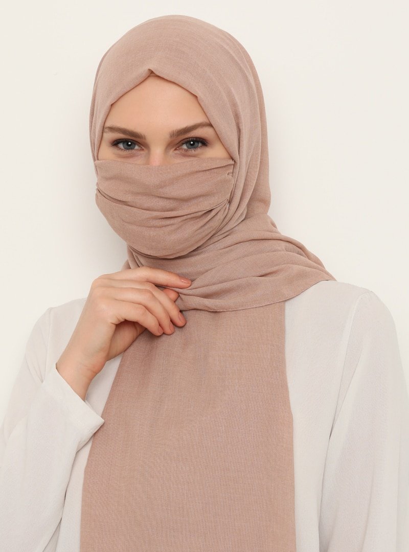 NINE SCARFS Açık Kahverengi Düz Renk Maskeli Şal