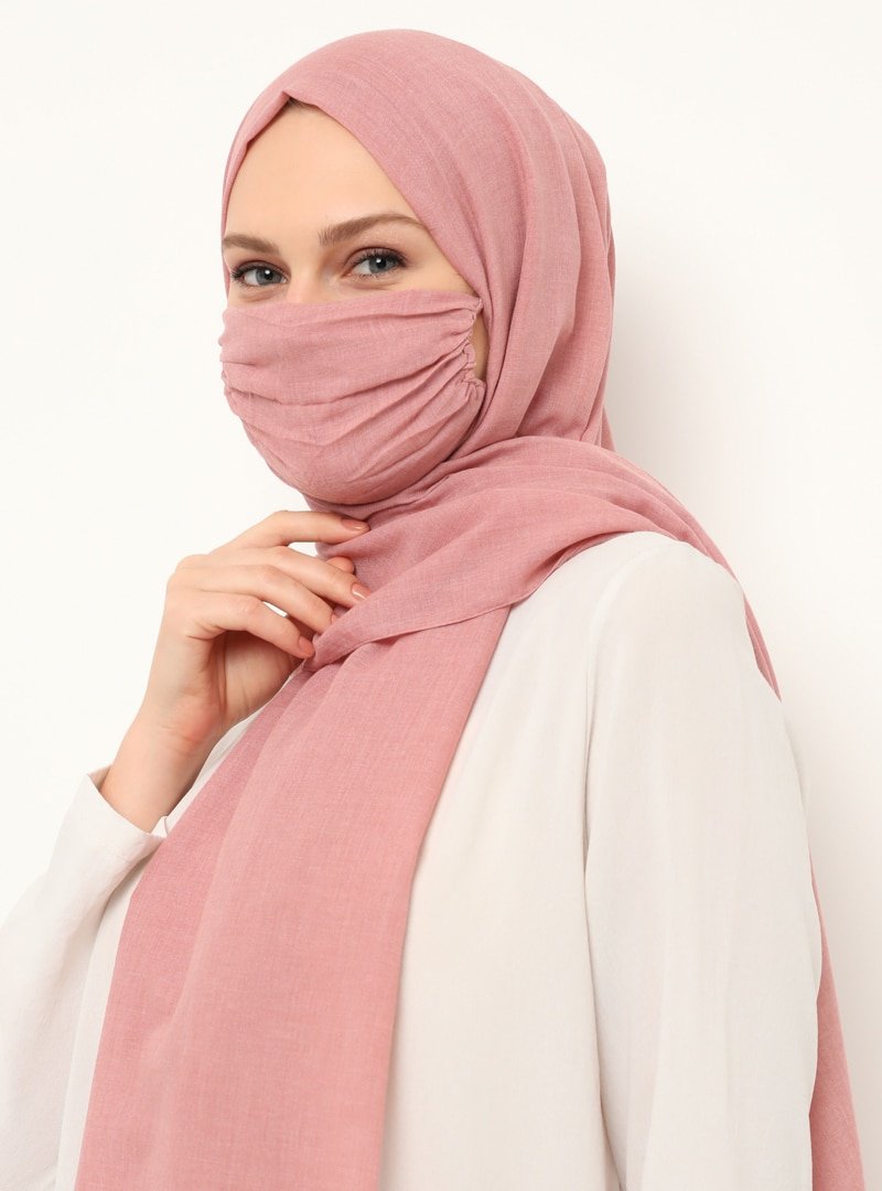 NINE SCARFS Koyu Pudra Düz Renk Maskeli Şal