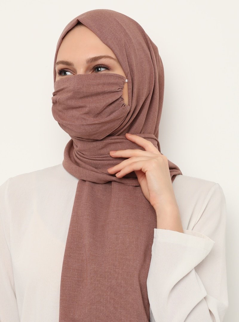 NINE SCARFS Koyu Kahverengi Düz Renk Maskeli Şal