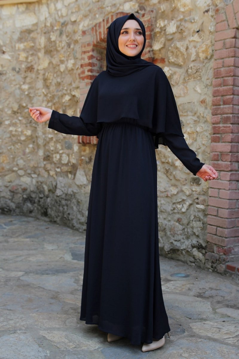 Feiza Collection Lacivert Yarım Pelerinli Elbise
