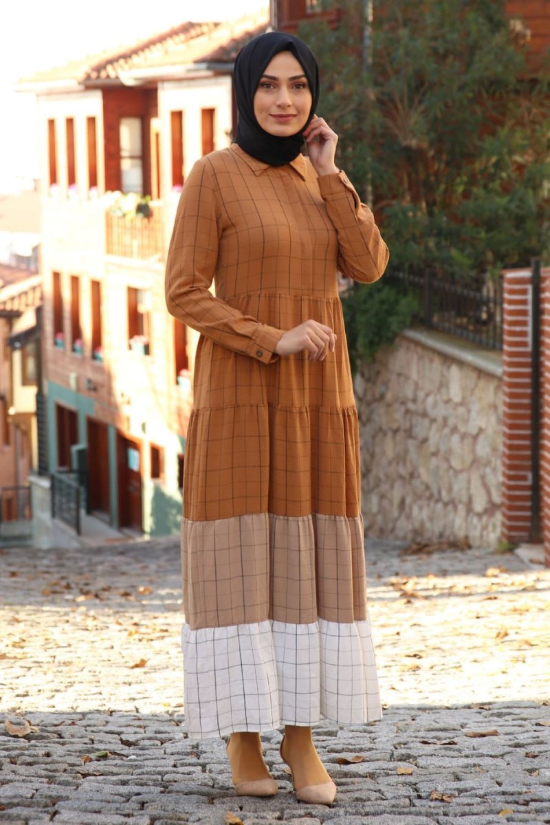 Feiza Collection Çizgi Detaylı Elbise Taba