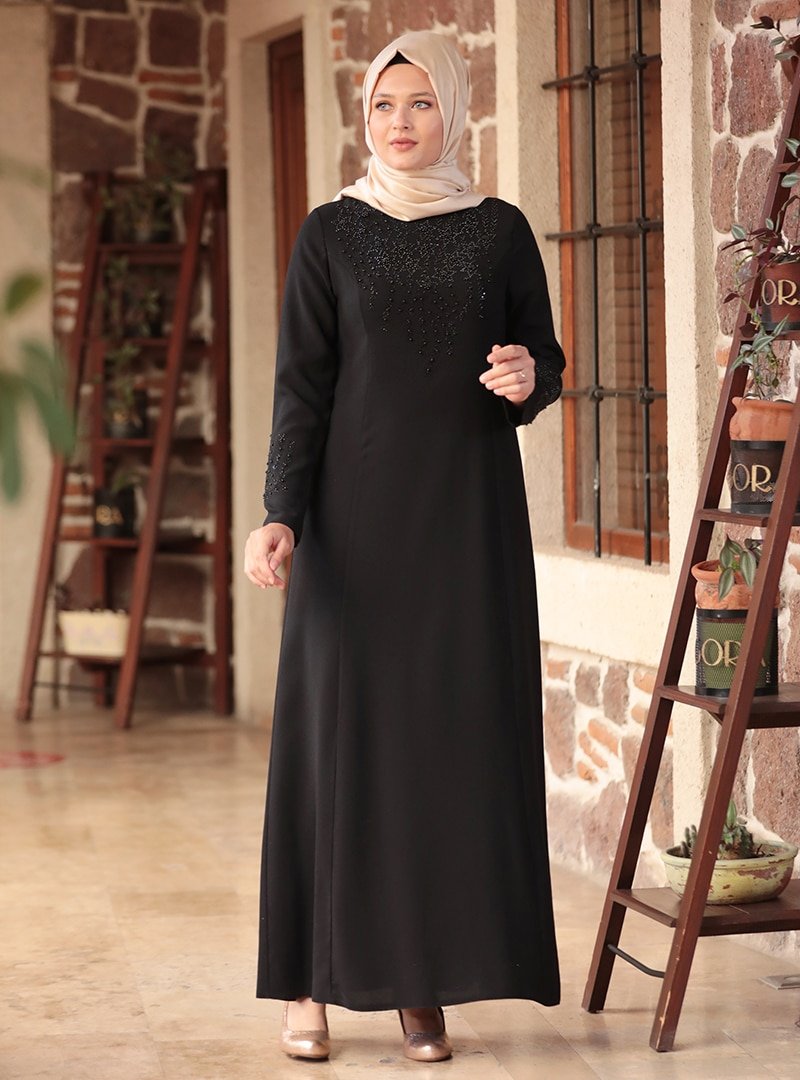 Amine Hüma Siyah Zarif Abiye Elbise