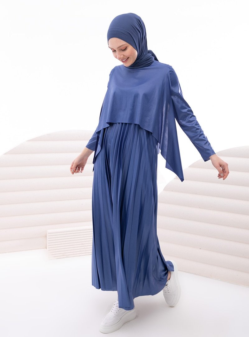 İnşirah İndigo Pilise Detaylı Elbise