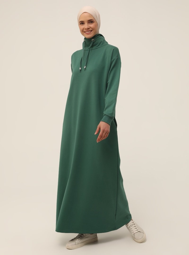 Refka Cam i Yeşil Boğazlı Yaka Cepli Elbise