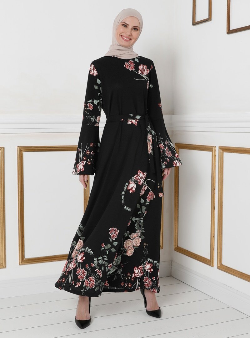 Tavin Siyah İspanyol Kol Desenli Elbise