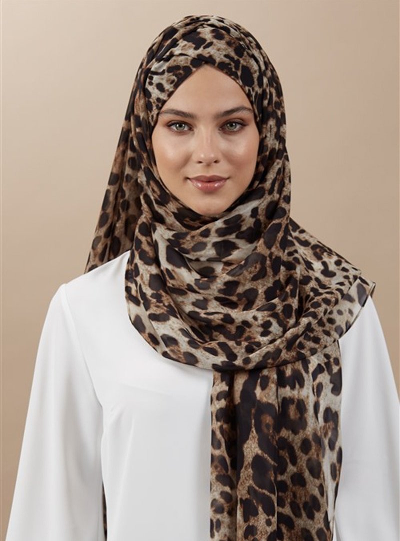 ROHS FASHİON Leopar Desenli Çapraz Hazır Türban
