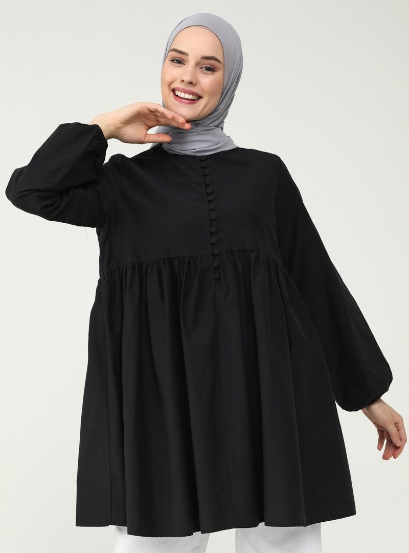 Refka Siyah Brit Detaylı Tunik