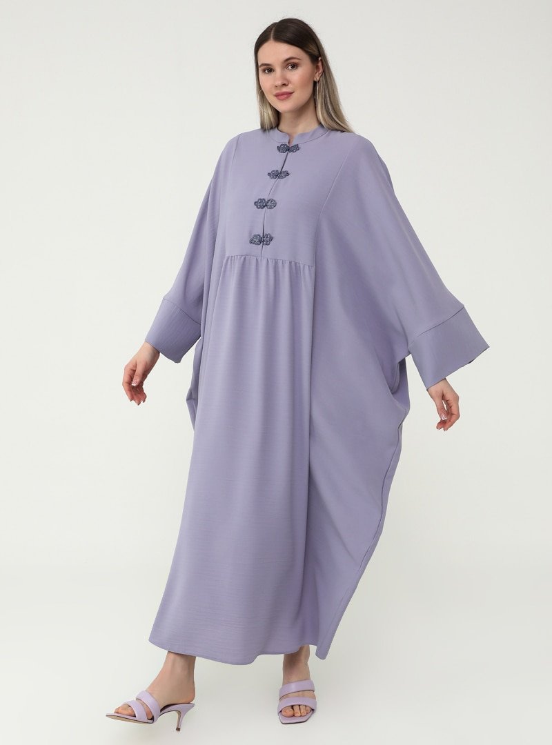 Alia Lila Büyük Beden Yaka Detaylı Ferace Elbise