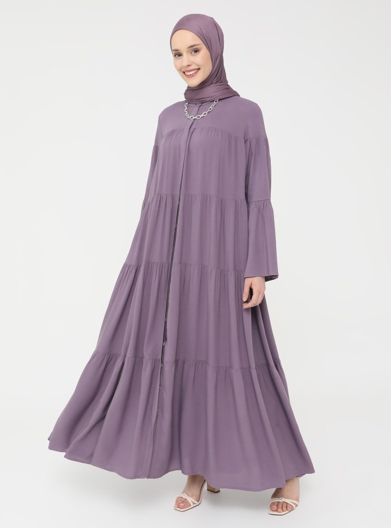 Refka Vintage Mor Doğal Kumaşlı İspanyol Kollu Elbise
