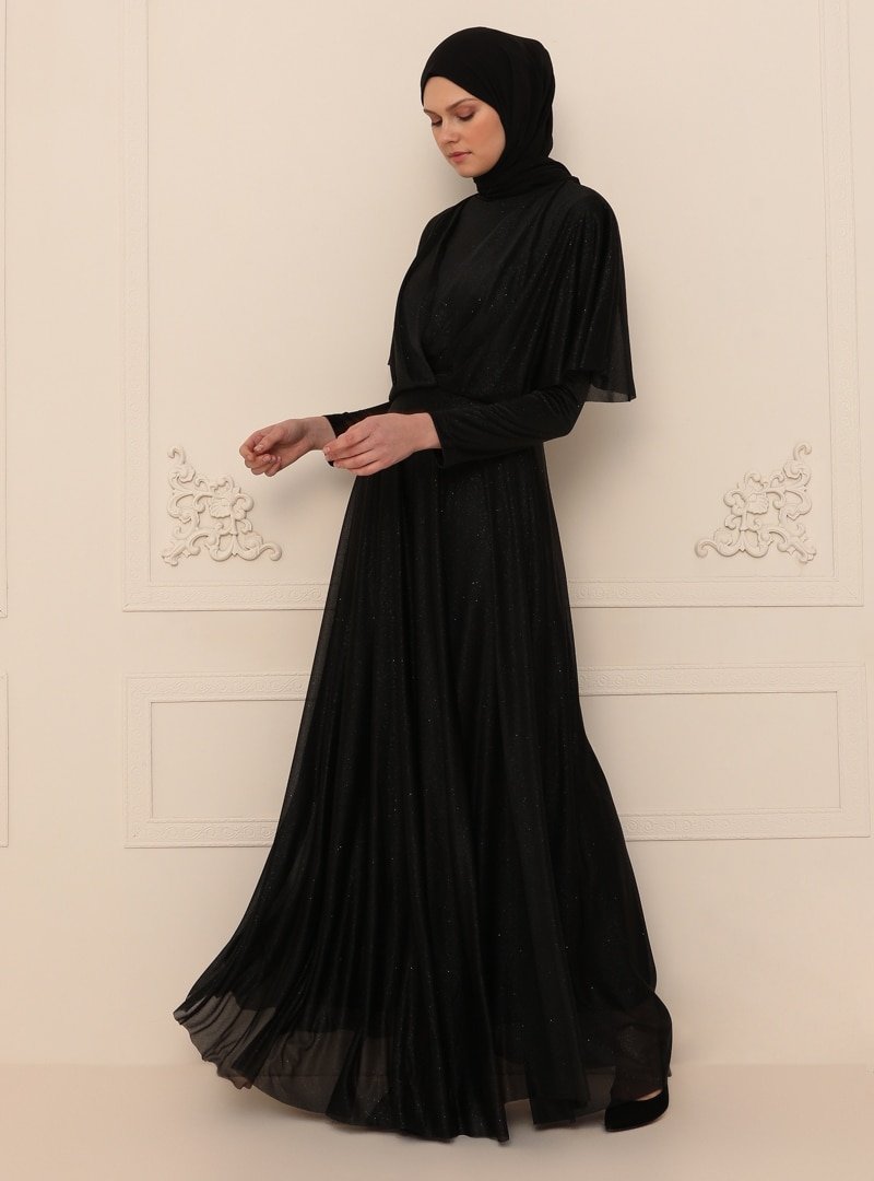 Ziwoman Siyah Sim Detaylı Abiye Elbise