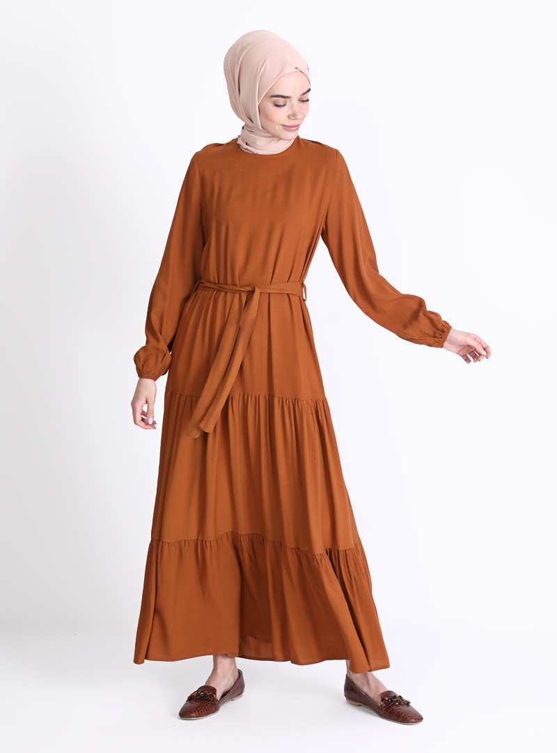 Sevit-Li Tarçın Kol Uçları Lastikli Elbise