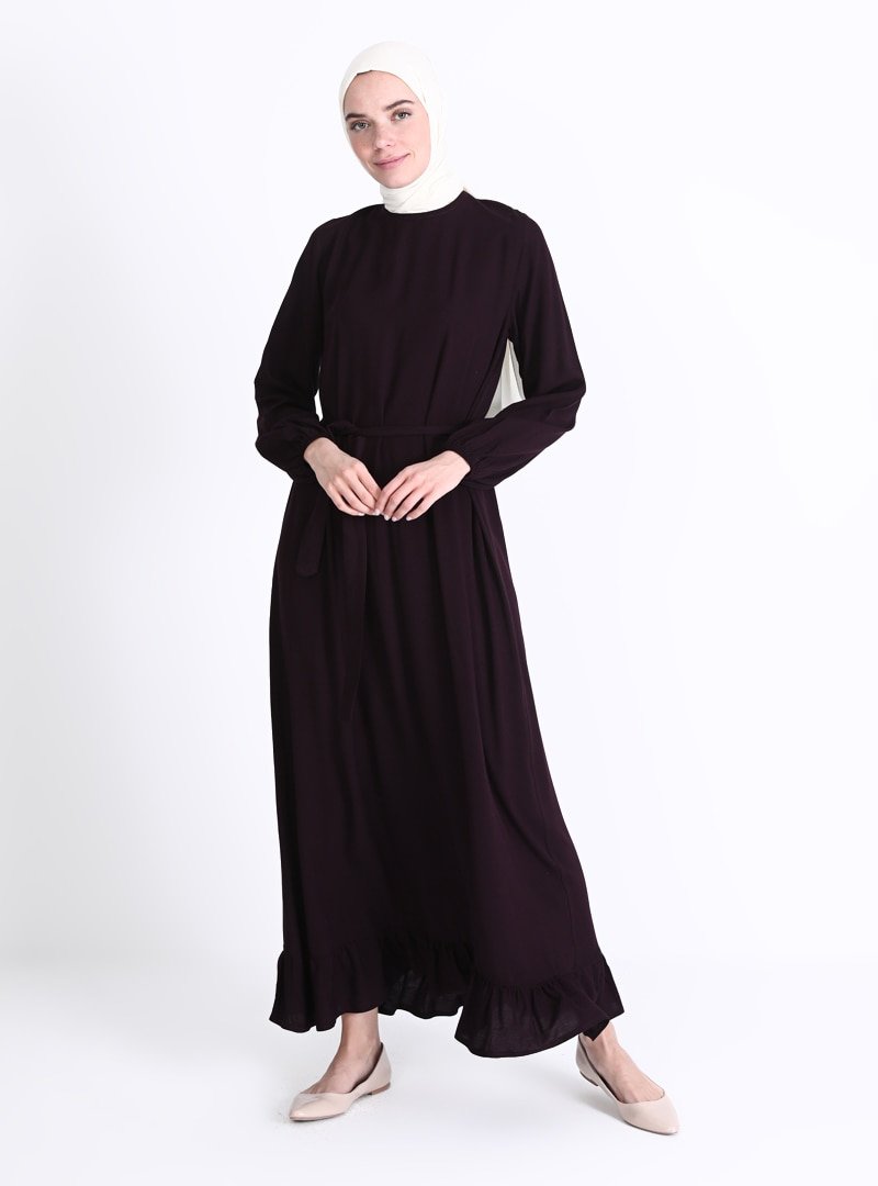 Sevit-Li Mor Etekleri Fırfır Detaylı Elbise