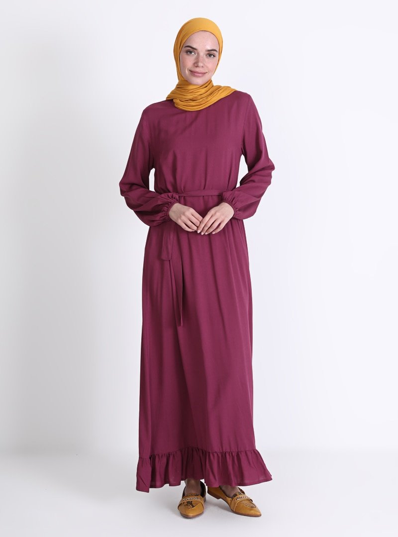 Sevit-Li Gül Kurusu Etekleri Fırfır Detaylı Elbise