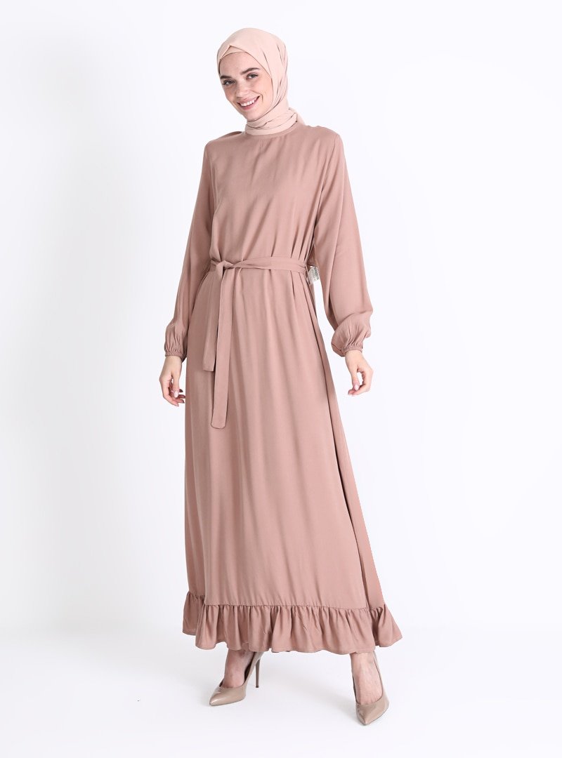 Sevit-Li Vizon Etekleri Fırfır Detaylı Elbise