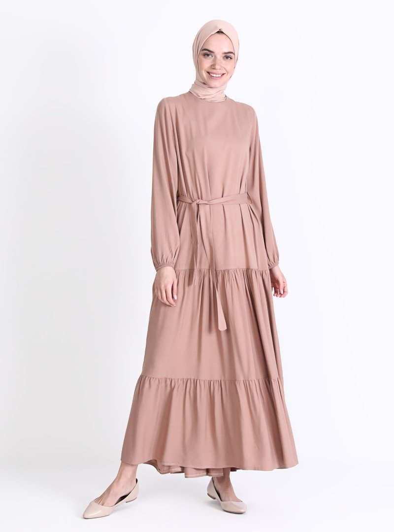 Sevit-Li Vizon Kol Uçları Lastikli Elbise