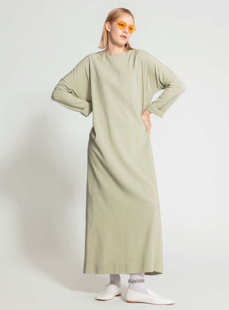 Nuum Design Su Yeşili Doğal Kumaş Cepli Elbise