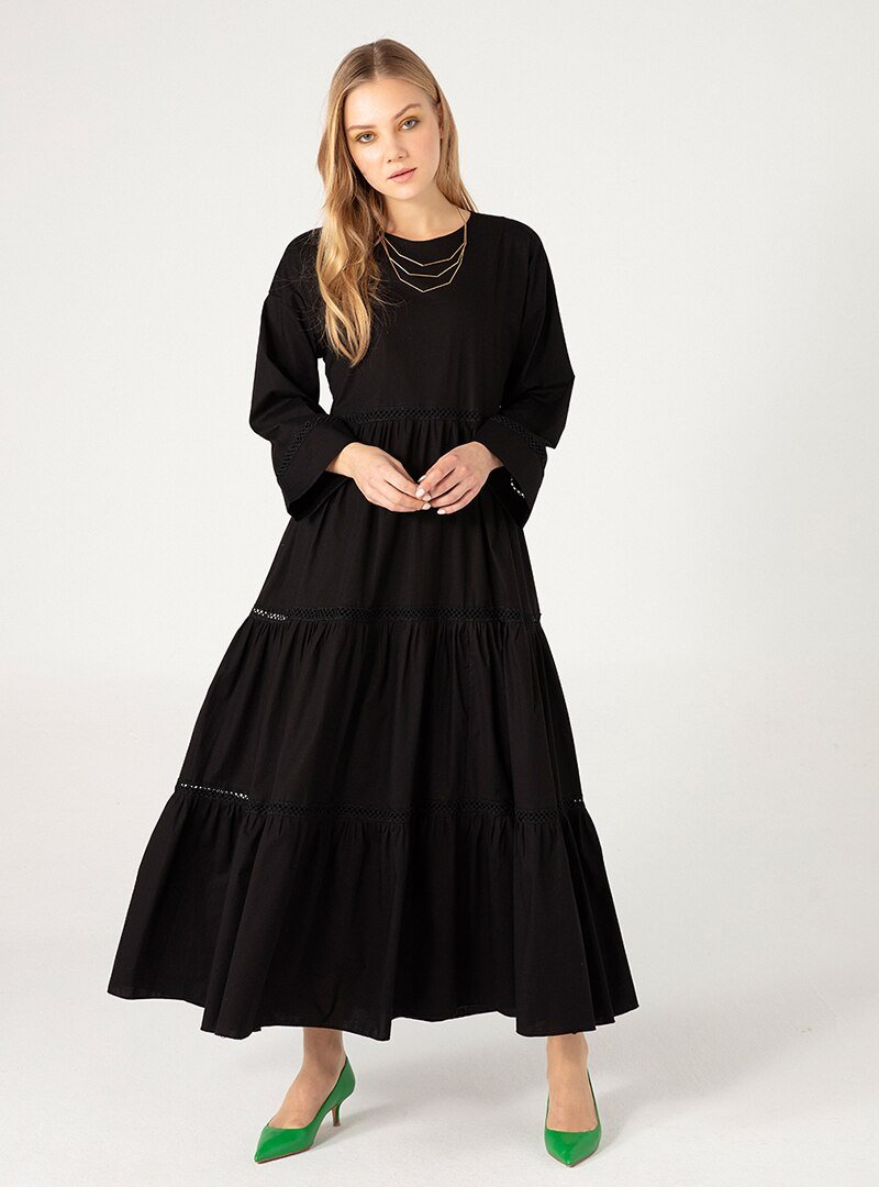 JAQAR Siyah Harç Detaylı Poplin Elbise